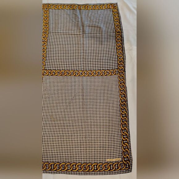 Albert Nipon Black & Gold Vintage Checkered Scarf Houndstooth Gingham - Picture 5 of 14